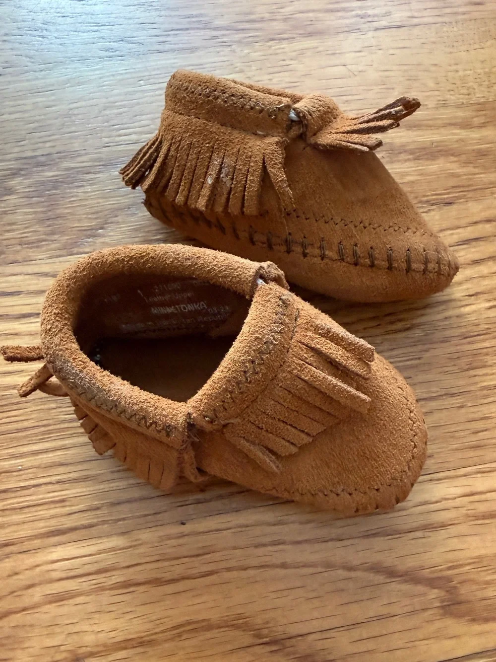 Minnetonka brown leather fringe baby moccasins 1